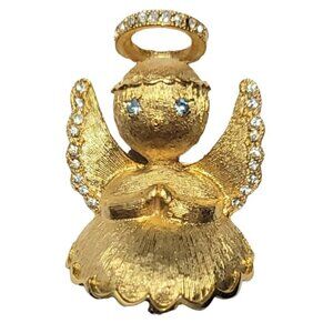 Ultra Craft Clear Rhinestone Gold Tone Angel Halo Brooch Pin, Signed